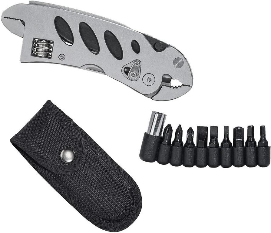 ABKT MULTI-TOOL STAINLESS STEEL 8 TOOLS W/SHEATH & 10 SCREW DRIVER BITS