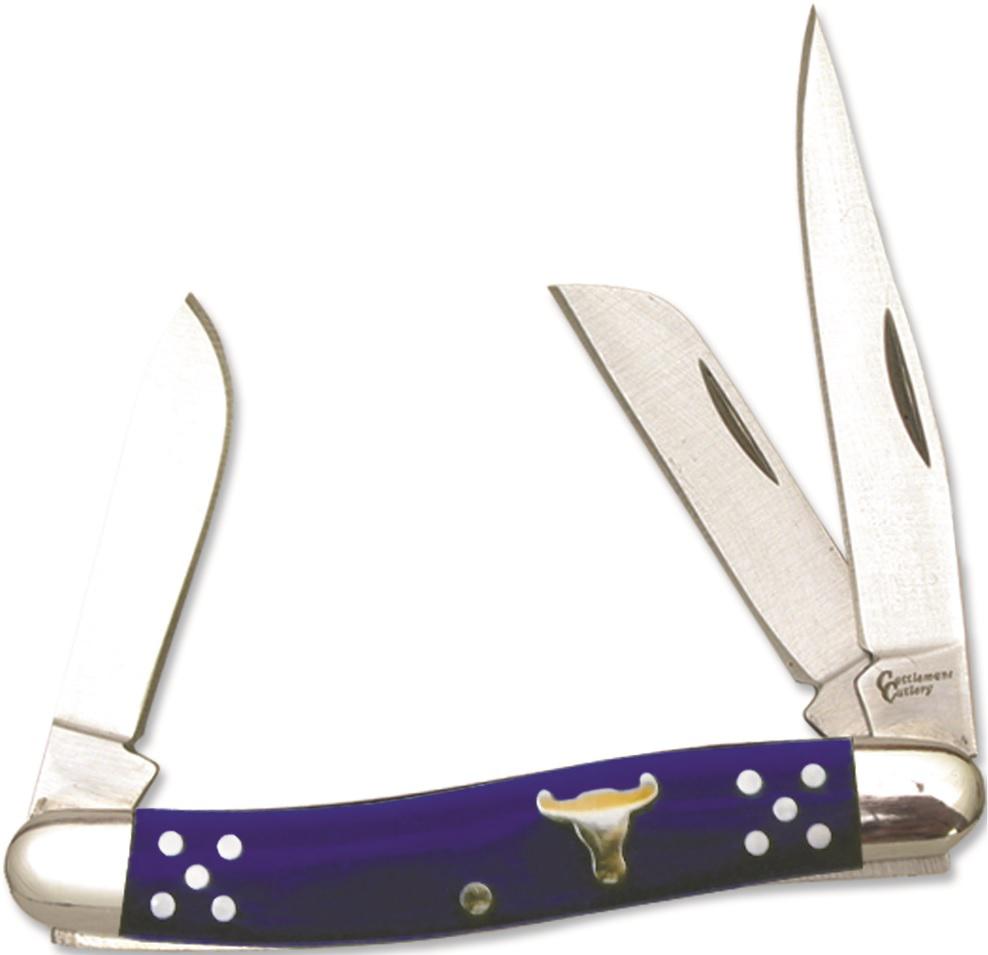 ABKT CATTLEMAN BLUE STOCKMAN  3.75' CLOSED  2.5' BLADE  BLUE DELRIN HANDLE