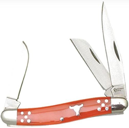 ABKT CATTLEMAN BRAHMA BULL TRAPPER 3.75' CLOSED  2.5' BLADE  BURNT ORANGE HANDLE