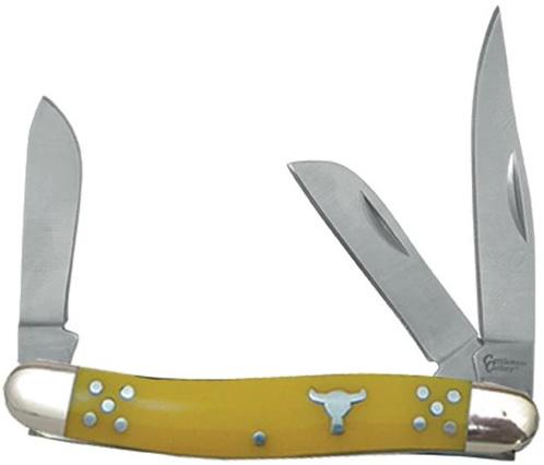 ABKT CATTLEMAN YELLOW STOCKMAN 3.5' CLOSED  2.5' BLADE  YELLOW DELRIN HANDLE