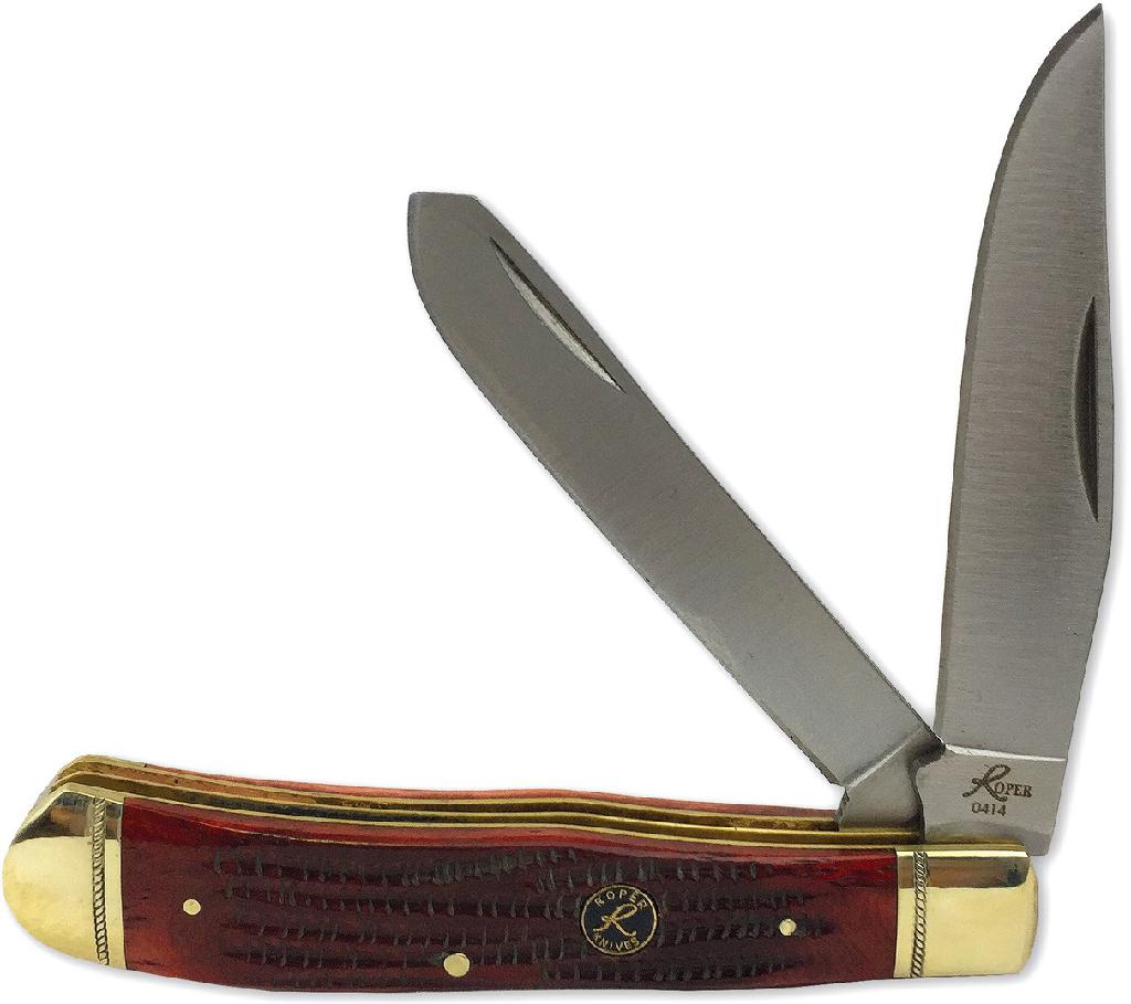 ABKT ROPER TOBACCO TRAPPER  4.12' CLOSED  3.25' BLADE  BROWN BONE HANDLE
