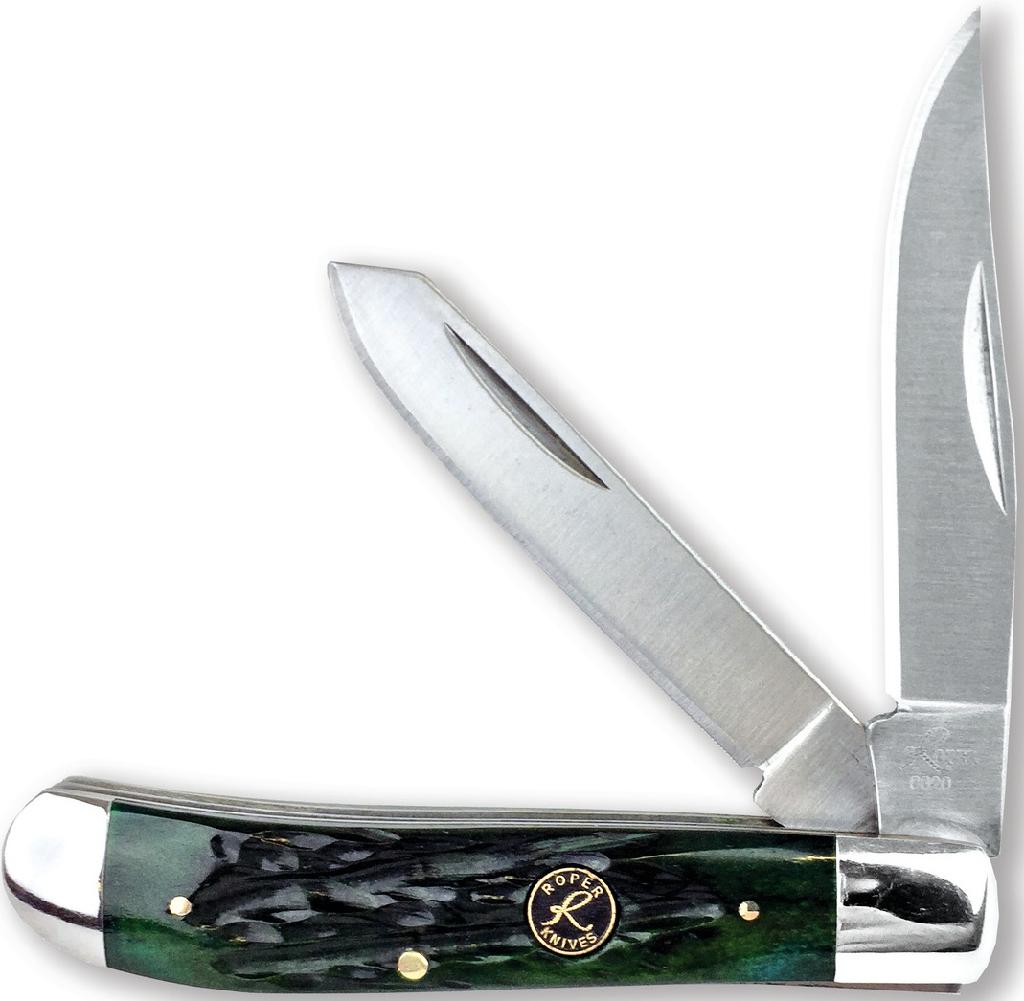 ABKT ROPER CHAPARREL TRAPPER  3.5' CLOSED  2.5' BLADE  GREEN BONE HANDLE