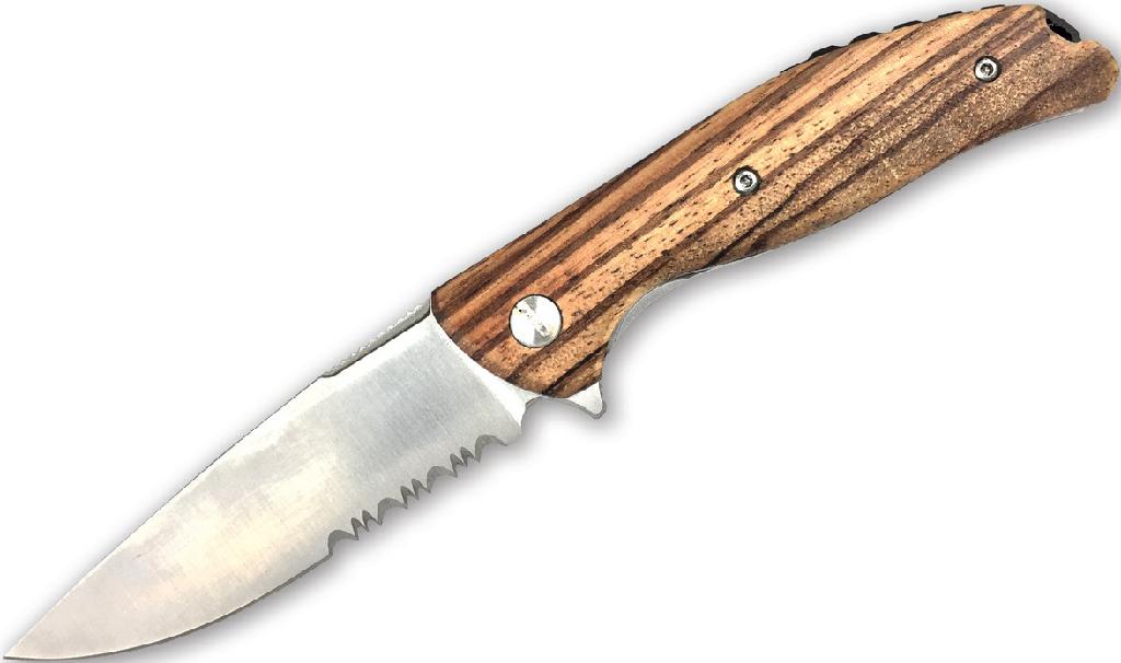 ABKT ROPER OUTLAW  4' CLOSED  3.25'' BLADE  SATIN FINISH  ZEBRAWOOD HANDLE