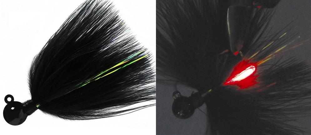AERO FIREFLY 1/4 MARABOU JIG BLACK W/RED GLOW STICK - Gunarama