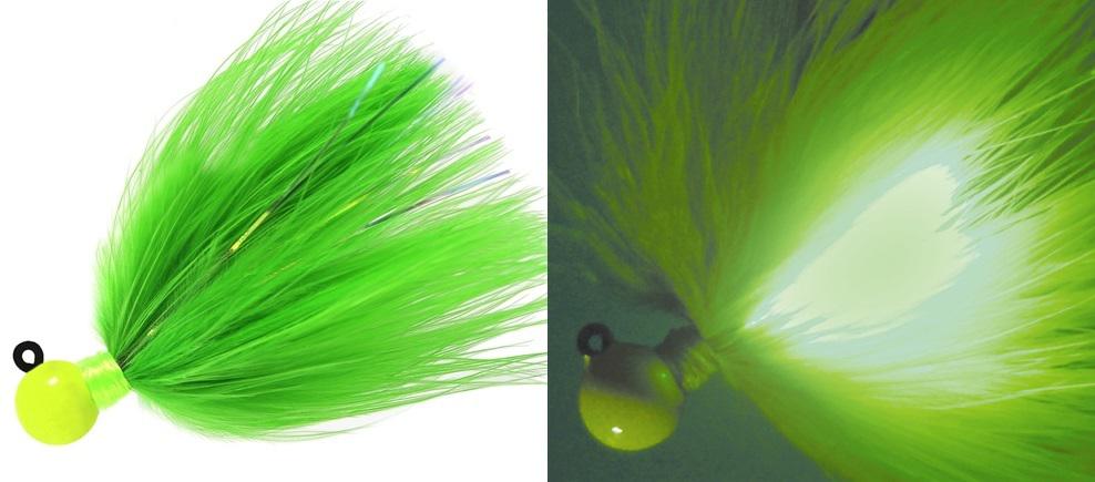 AERO FIREFLY 1/8 MARABOU JIG CHART/GREEN W/GREEN GLOW STICK - Gunarama