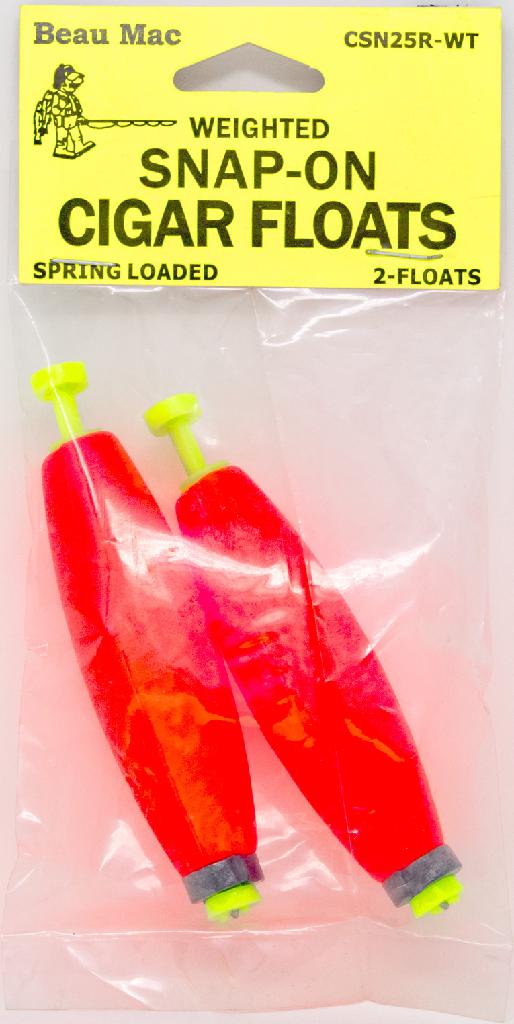 BEAU SNAP-ON CIGAR FLOAT WGT 3/4X2-1/2' FLUORESCENT RED