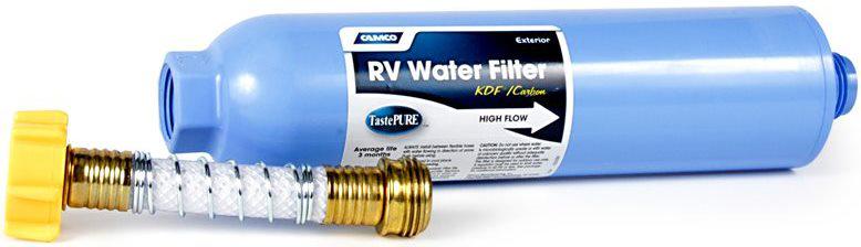 CAMCO TASTEPURE RV WATER FILTER WITH FLEXIBLE HOSE PROTECTOR