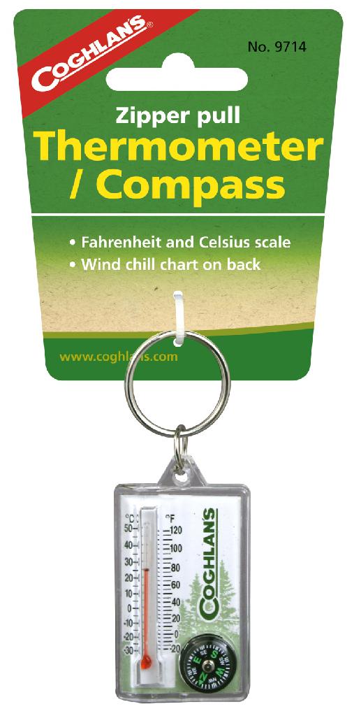 COGHLAN'S ZIPPER PULL THERMOMETR/COMPASS - COGHLAN'S