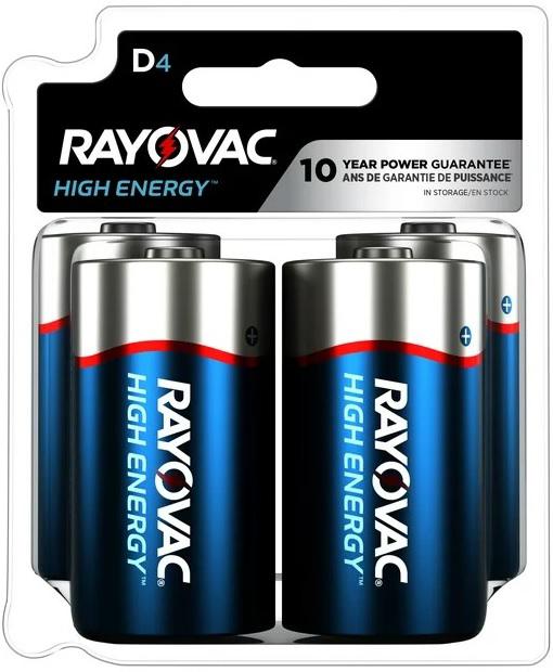 ENERG. RAYOVAC HIGH ENERGY BATTERIES D (4)