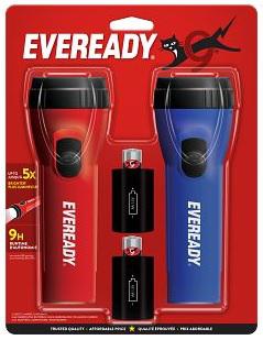 ENERGIZER EVEREADY FLASHLIGHT SET (2PK) USES 1D OR AA EACH LED BLUE AND RED