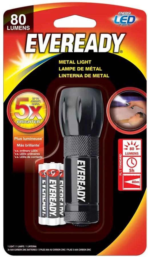 ENERGIZER EVEREADY COMPACT FLASHLIGHT USES 3AAA LED METAL