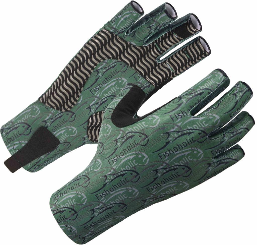 FH FINGERLESS SUN GLOVE S/M GRN FISH CAM UPF50 WITH SUPER GRIP PALM