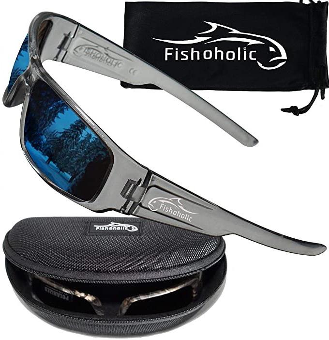FISHOHOLIC SUNGLASSES CLR SMOKE/BLU LENS POLARIZED WITH POUCH & HARD CASE