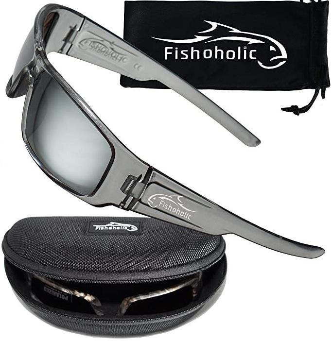 FISHOHOLIC SUNGLASSES CLR SMOKE/SLV LENS POLARIZED WITH POUCH & HARD CASE
