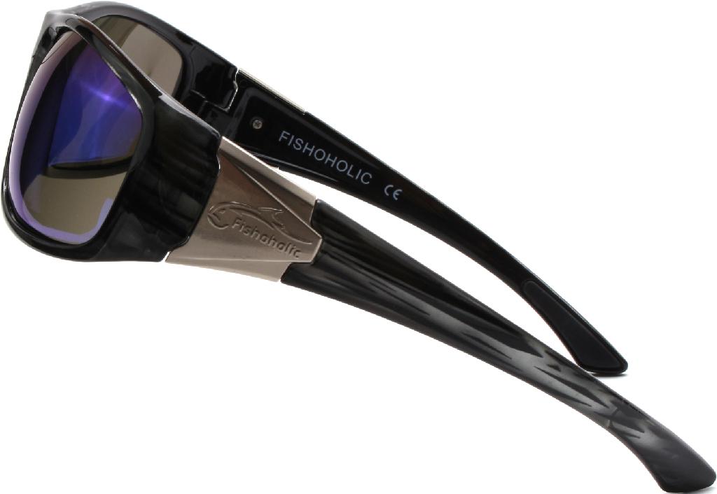 FH SUNGLASSES METAL LOGO BLKSTK/BLU MIRR POLARIZED WITH POUCH & HARD CASE