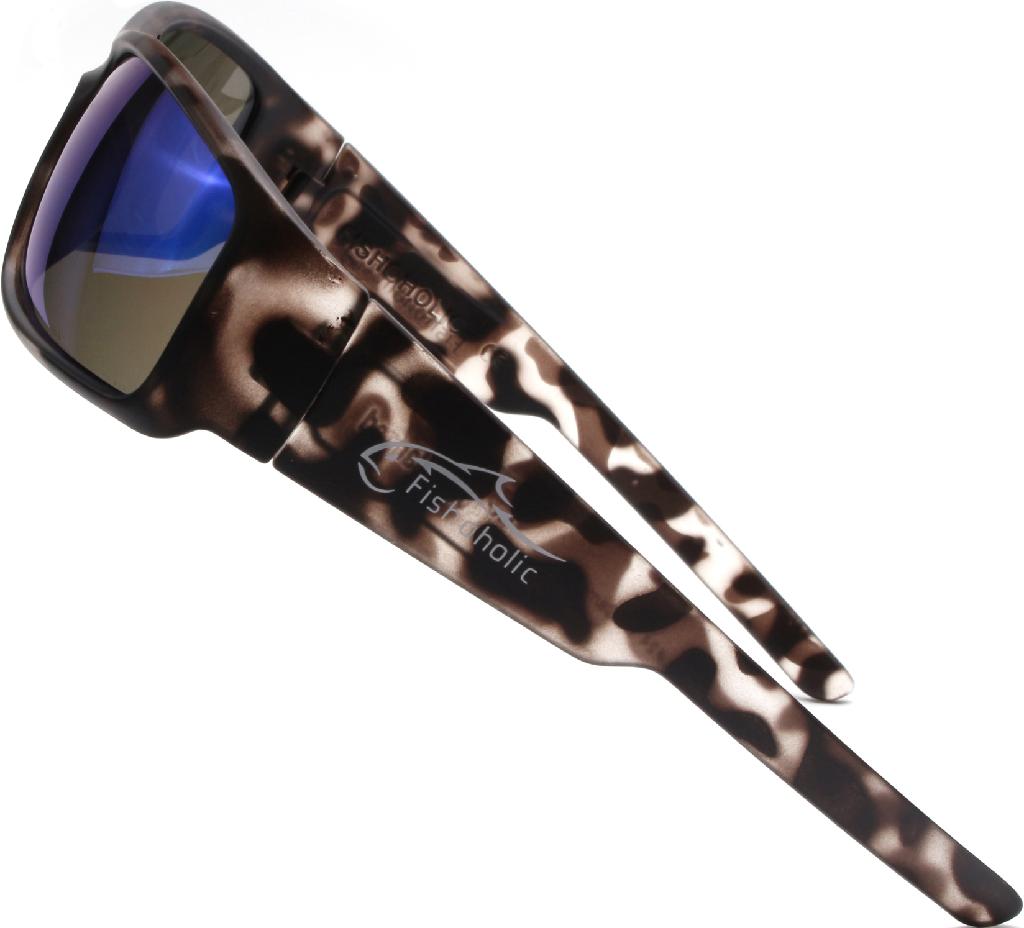 FH SUNGLASSES BLACK CAMO BLUE MIRROR POLARIZED WITH POUCH & HARD CASE