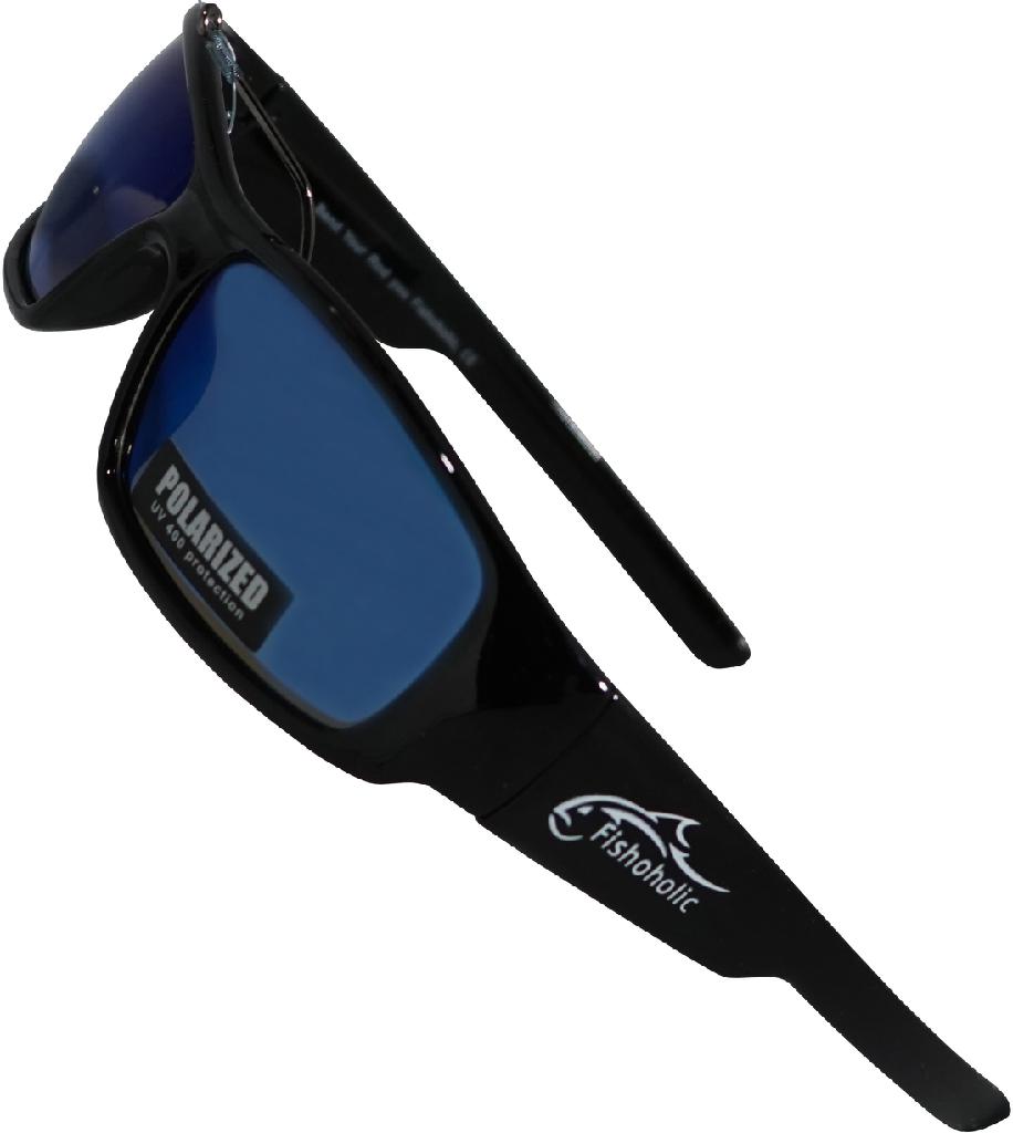 FH SUNGLASSES BLK RUBBER BLUE MIRROR POLARIZED WITH POUCH & HARD CASE