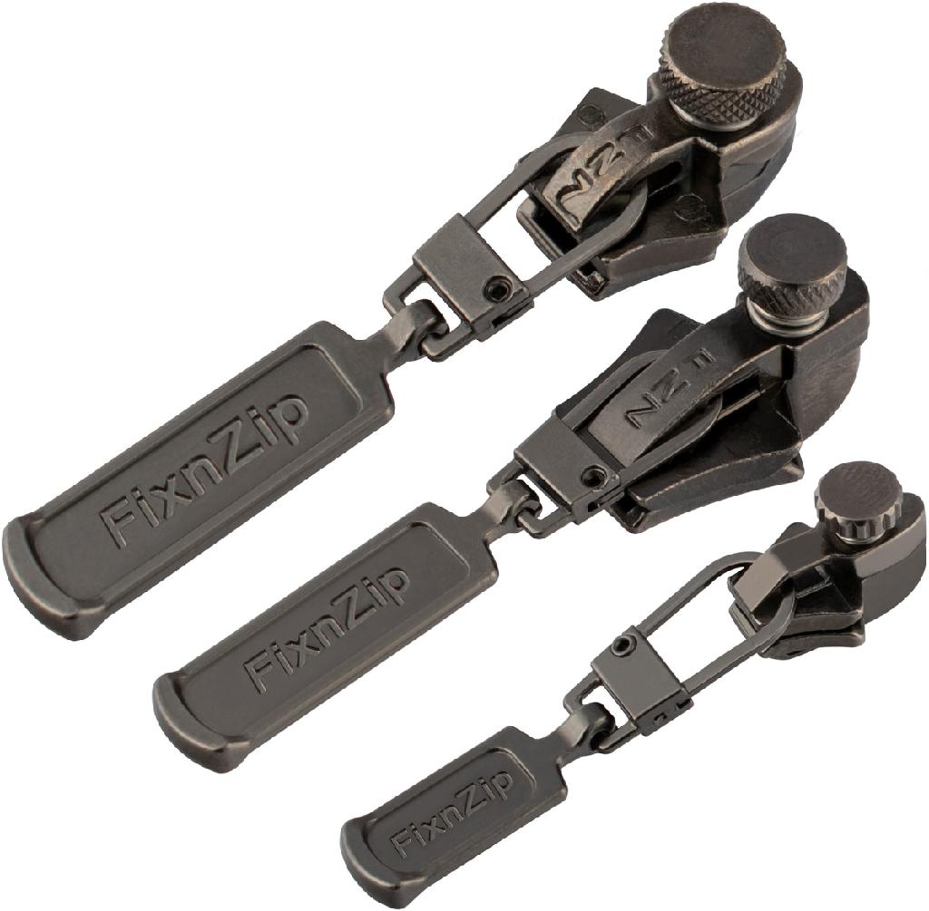 FIXNZIP ZIPPER REPAIR-3 PACK-3 SIZES (SMALL MEDIUM LARGE SIZES)(BLACK NICKEL)