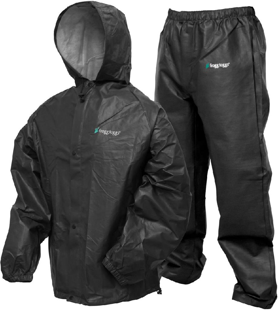 FROGG TOGGS MENS PRO LITE RAIN SUIT W/BAG (JACKET/PANT COMBO) BLACK-MD/LG