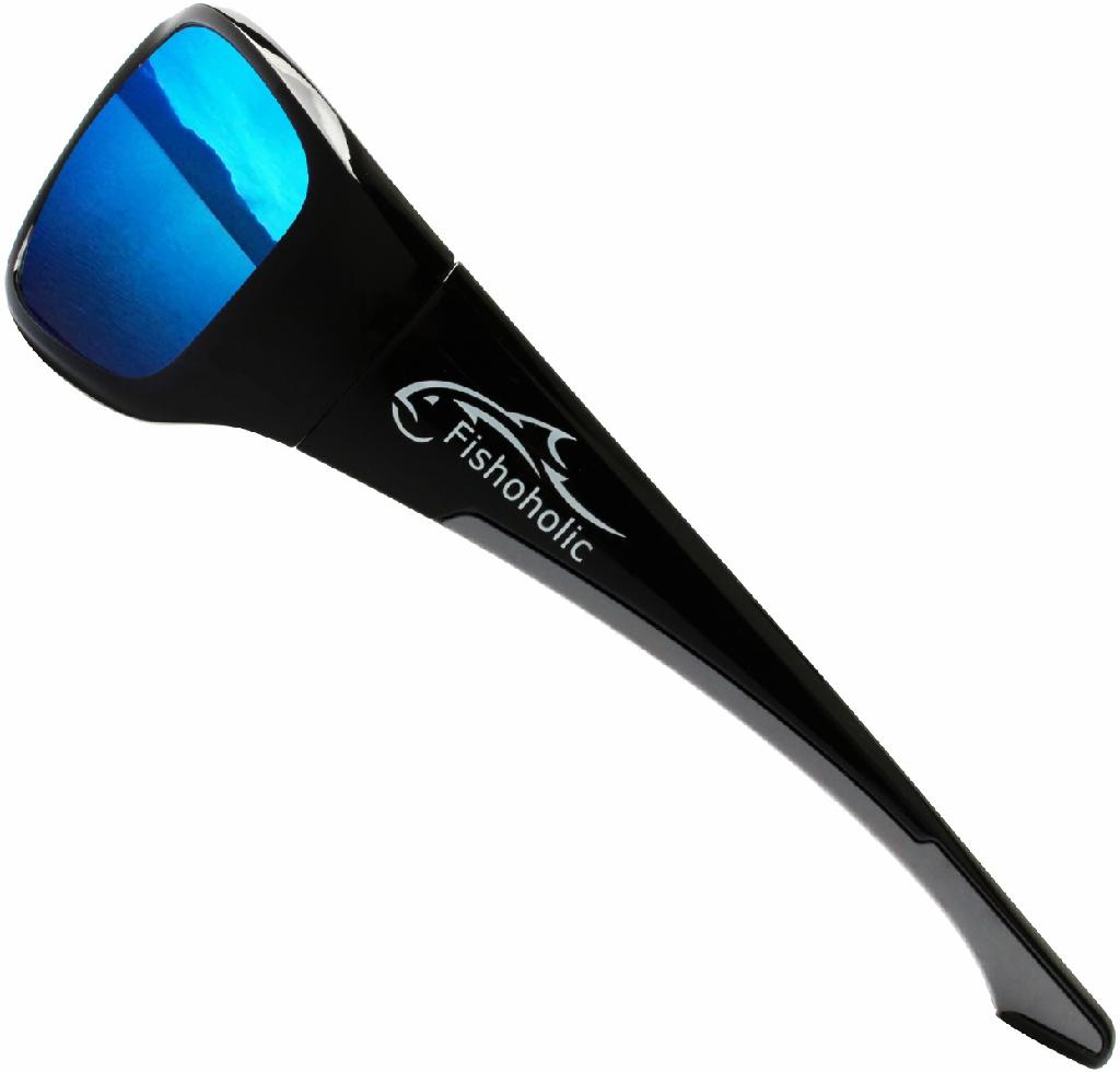 FH SUNGLASSES W/RUBBER NOSE GL. BLK/BLU POLARIZED WITH POUCH & HARD CASE