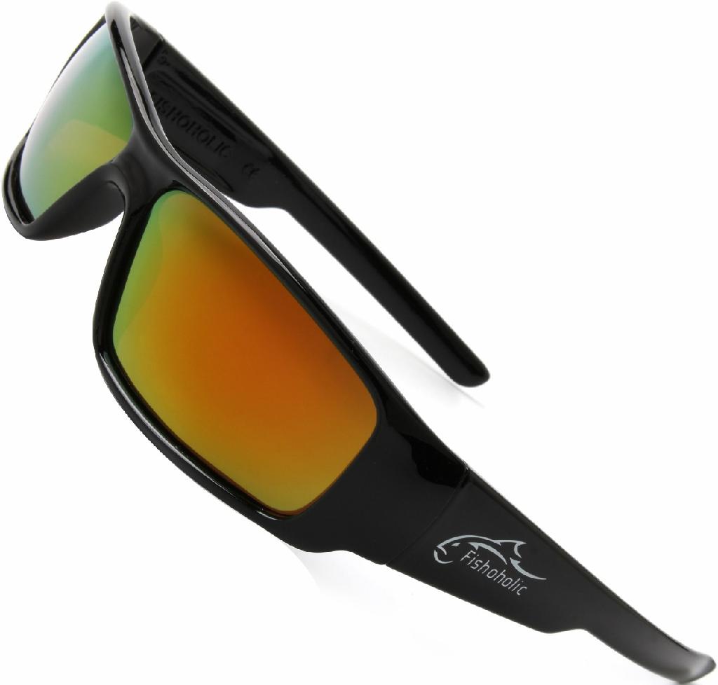FISHOHOLIC SUNGLASSES GL.BLK/FIRE MIRROR POLARIZED WITH POUCH & HARD CASE