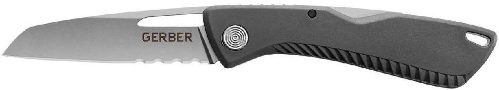 GERBER SHARKBELLY FOLDING KNIFE-USA MADE SERRATED(3.25' SHEEPSFOOT BLD)GREY*HANG*