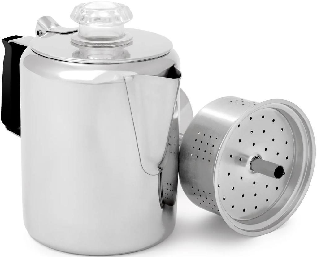 GSI GLACIER STAINLESS COFFEE PERCOLATOR W/SILICONE HANDLE (6 CUP)