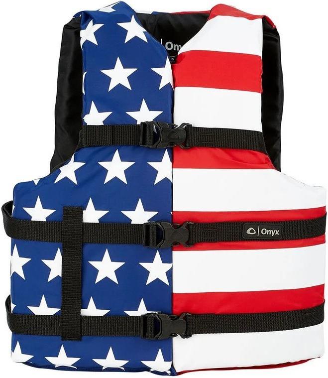 ONYX GEN PURPOSE PFD ADULT UNIVERSAL STARS&STRIPES(USA 250YR RED WHT BLUE)