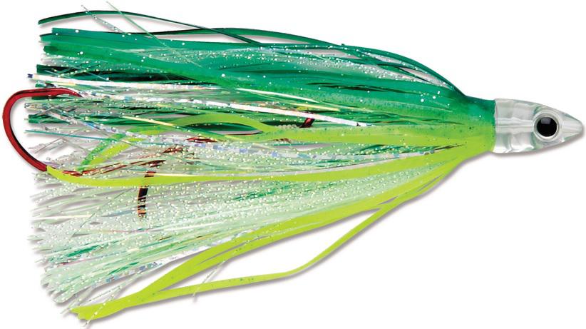 L/J JENSEN FLASH FLY RIG GLW LUCKY CHARM 48' LEADER 12# TEST W/#2 VMC HOOKS