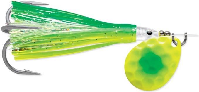 L/J JENSEN SPIN 3.5 FLASH CHART GRN DOT 30' LEADER 40# TEST W/#2 TREBLE HOOK