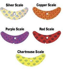 MACKS 1.1'SMILE BLADES(5) ASSORTED SCALE (silver copper purple red chartreuse)
