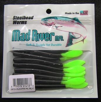 MAD RIVER 4'S/H WORMS(9) BLACK/GRN-TAIL