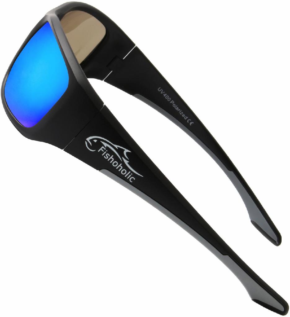 FH SUNGLASSES W/RUBBER NOSE BLK/BLU AMB POLARIZED WITH POUCH & HARD CASE