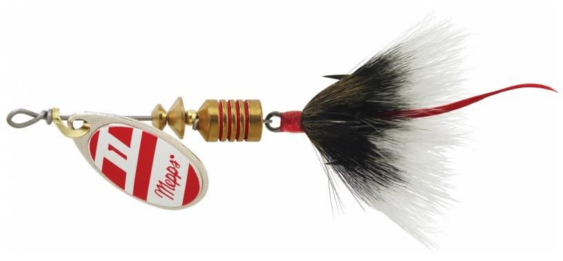 MEPPS 1/8 SPINNER W/TAIL  R/W-SIL/GREY-T