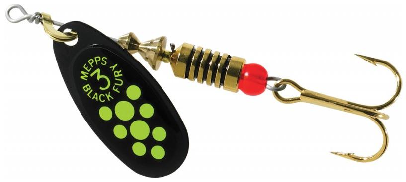 MEPPS 1/4 BLACKFURY  CHARTREUSE/DOT