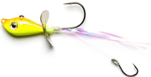 MUST ADDICTED WALLEYE DEATH SPINNER 1oz ORANGE/CHARTREUSE