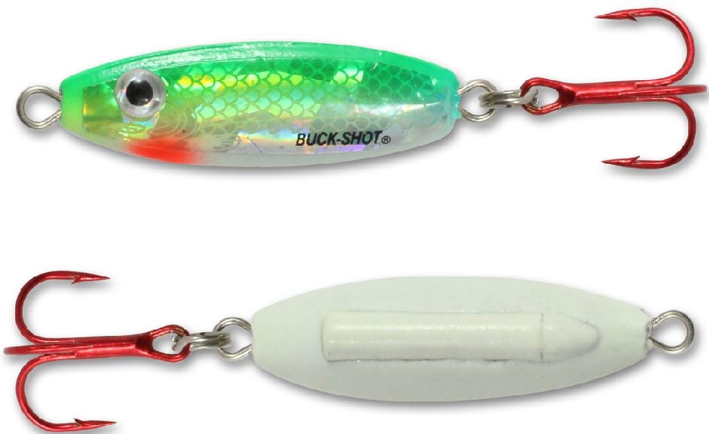 N.LAND BUCK-SHOT RATTLE SPOON 3/8oz GLO PERCH
