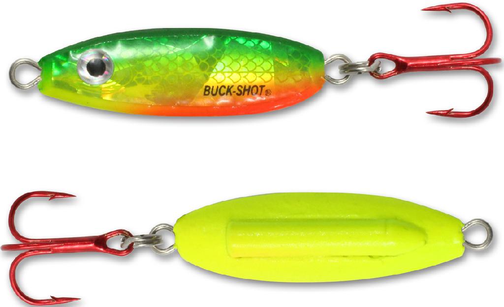 N.LAND BUCK-SHOT RATTLE SPOON 3/8oz GLO FIRETIGER