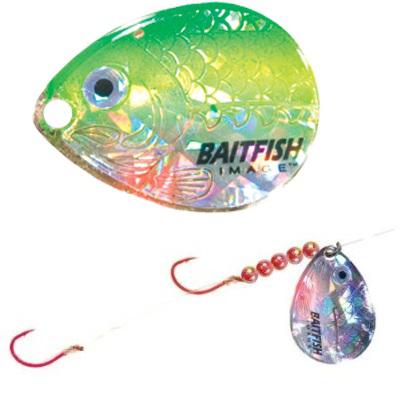 N.LAND BAITFISH-IMAGE HARNESS #4 BLADE YELLOW PERCH GREEN/WHITE W/GOLD BACK