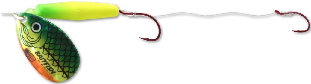 N.LAND BAITFISH FLOAT'N SPIN HARNESS #4 FIRETIGER TANDEM HOOK 60' SNELL