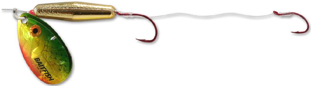 N.LAND BAITFISH FLOAT'N SPIN HARNESS #4 GOLD PERCH TANDEM HOOK 60' SNELL