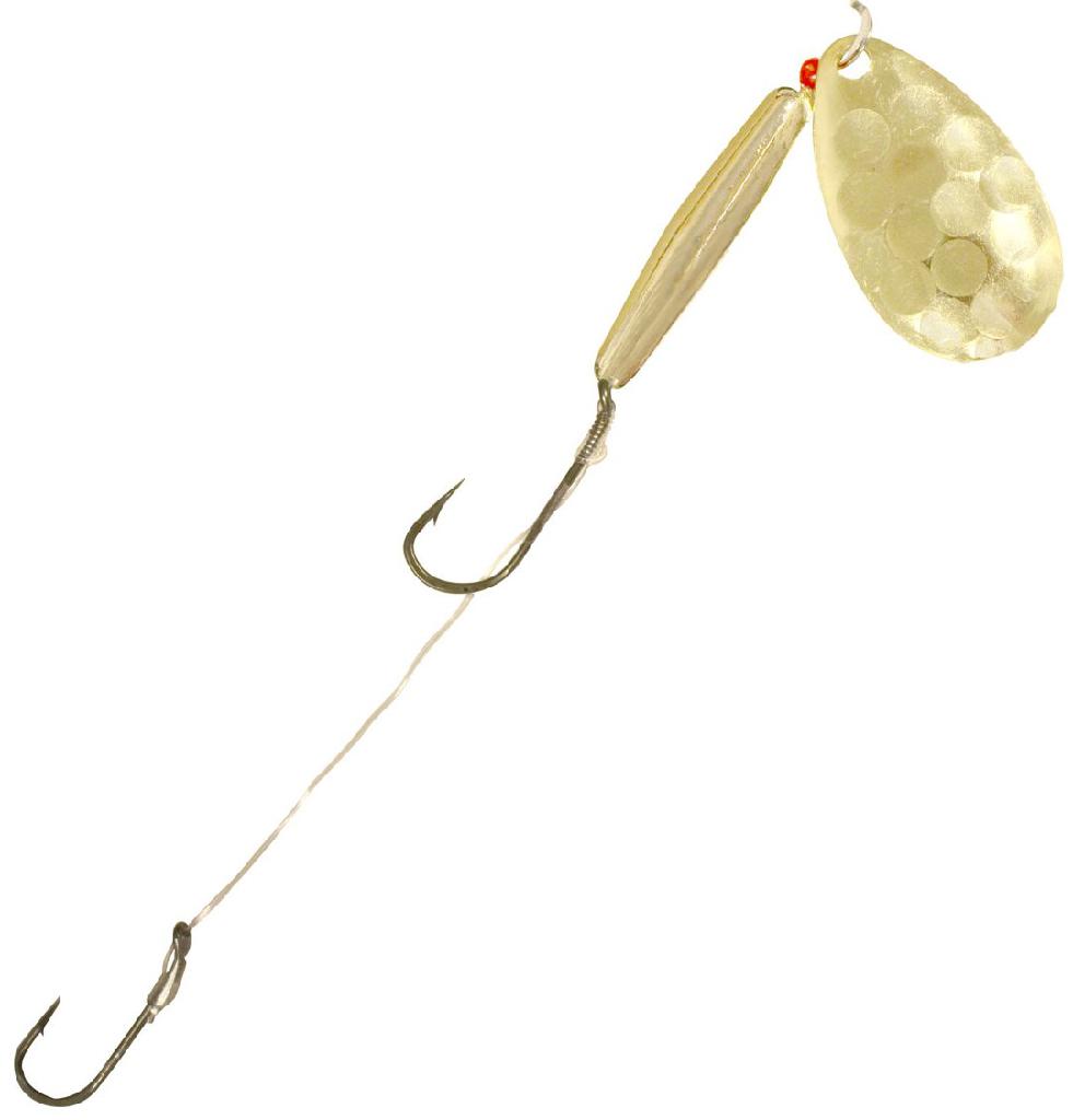 N.LAND WALLEYE FLOATING SPINNER #4 BLADE HAMMERED GOLD