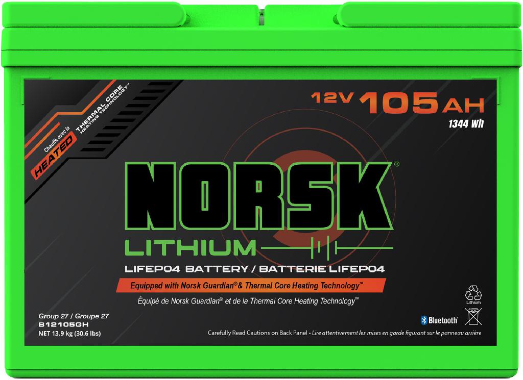 NORSK LITHIUM HOUSE/TROLL BATT 12.8V-105 AH HEATED W/GUARDIAN (HAZ DOC REQUIRED)