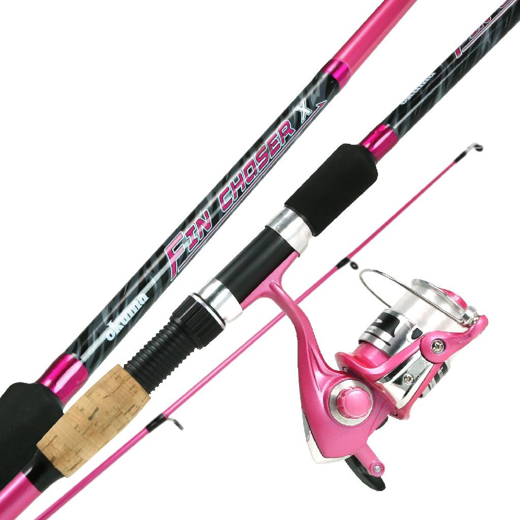 OKUMA PINK FIN CHASER COMBO  2PC 6.6' M R/DRAG  METAL SPOOL  #30 REEL W/LINE - Gunarama