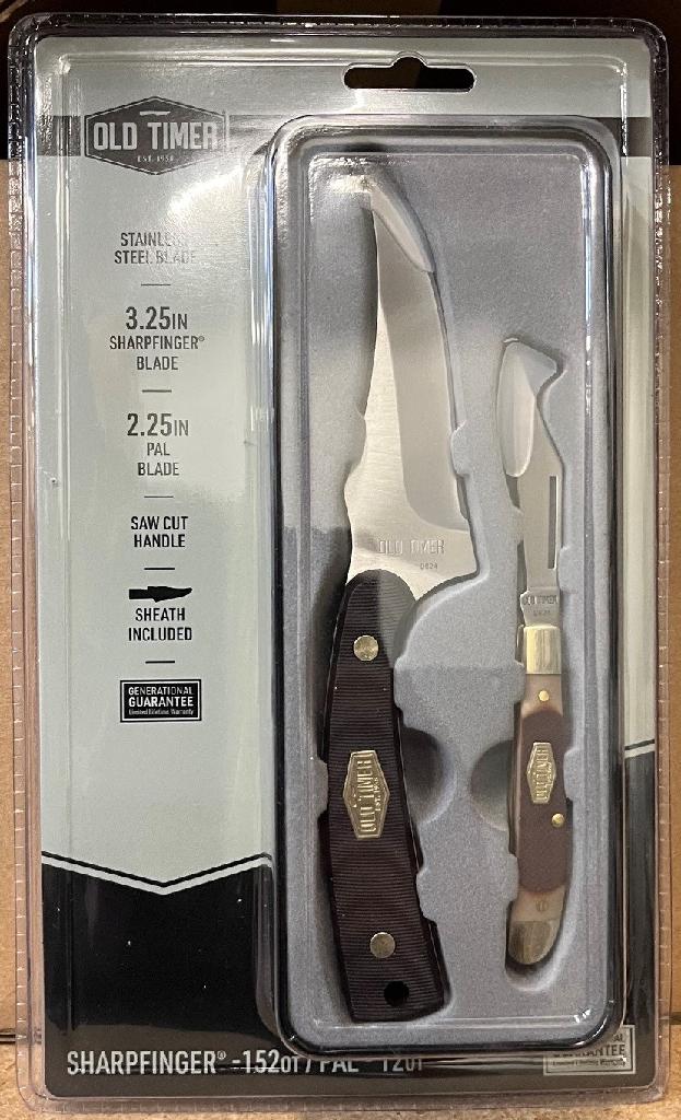 OLD TIMER 152OT SHARPFINGER/12OT COMBO KNIFE SET SAWCUT HANDLE W/SHEATH (PROMO)