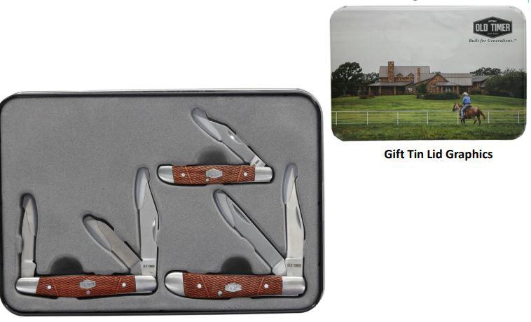 OLD TIMER 3-PC WOOD FOLDING KNIFE COMBO W/GIFT TIN (PROMO)