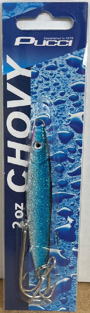 PUCCI 2oz CHOVY JIG  GLIT-BLUE/BLK-BACK