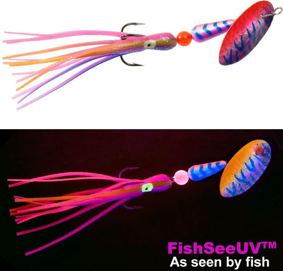PMTN SAL/SH HOOCHIE SPINNER 1/2oz HMPFRT #PMSSTUVHHS15 HAM.UV PURPLE FL.RED TIGER