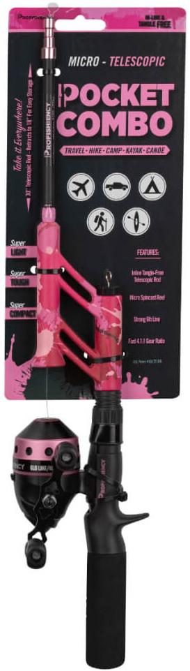 PROFISHIENCY POCKET COMBO PINK SPLAT 30' TELESCOPIC ROD/4.1:1 SPINCAST REEL