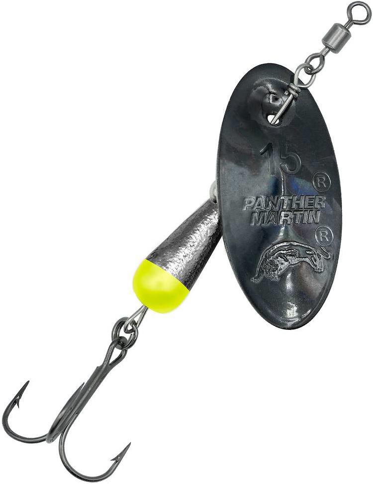 PMTN SAL/SH SPINNER 7/16OZ HOLO BLACK BLADE W/BLK NK&CH BODY